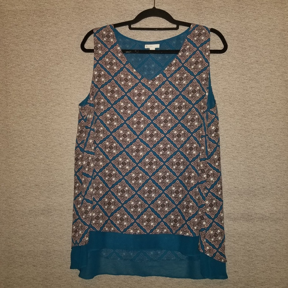 Cato C Est. 1946 Women's Size Large Sleeveless Tank Blouse Layered Teal Top